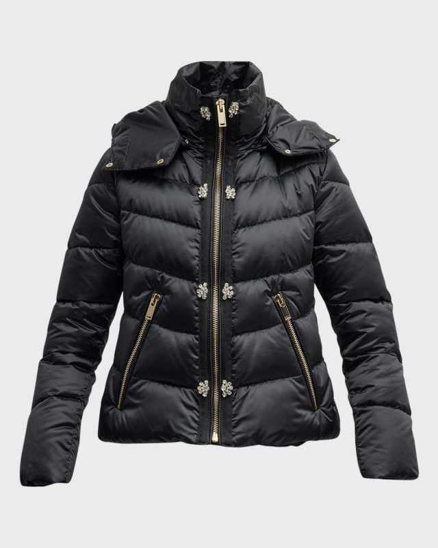 Crystal Quilted Down Ski Jacket With Detachable Hood